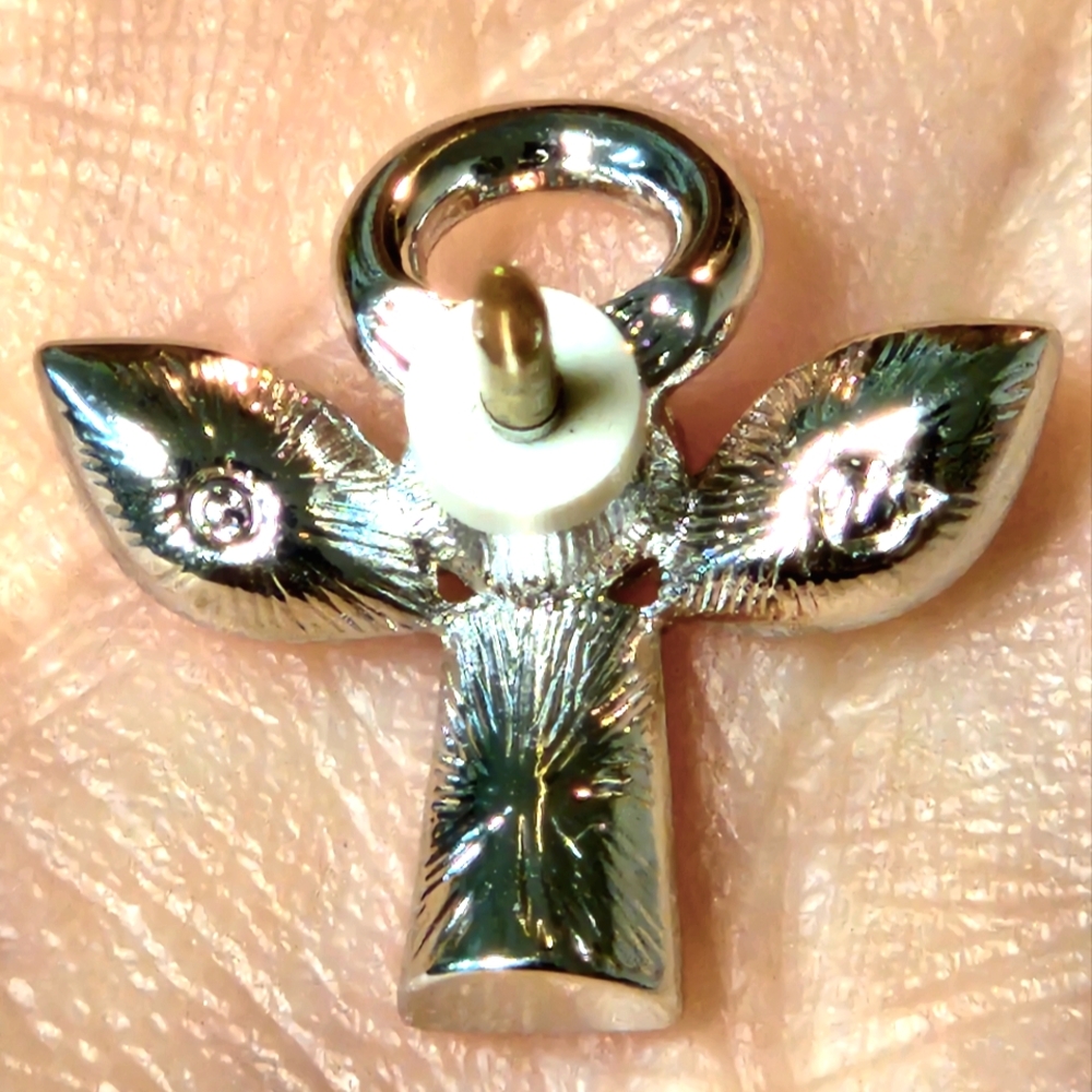 Signed Swarovski Rhodium-Plated Angel Lapel Pin/Tie Tack RARE - Picture 4 of 5